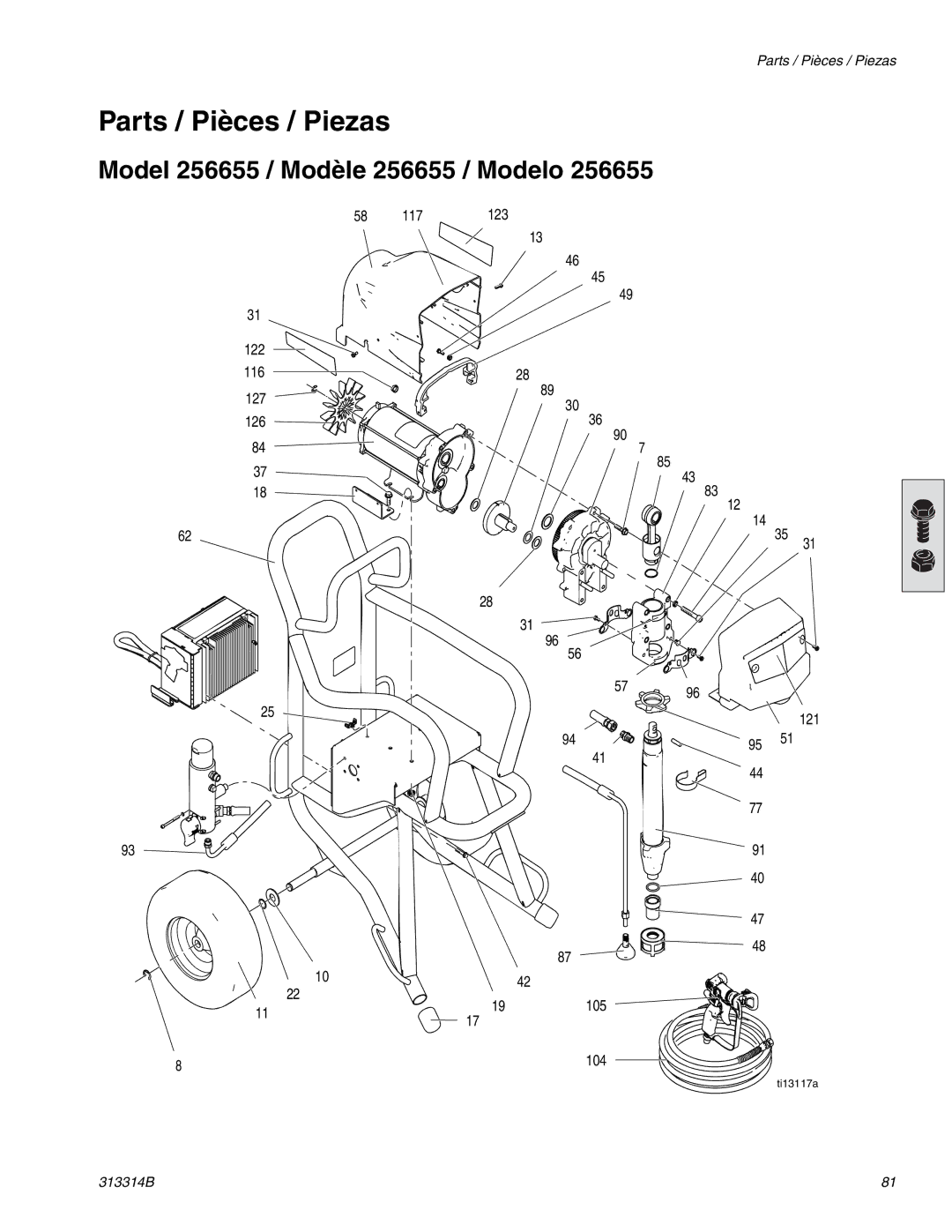 Graco Inc 300E, 313314B important safety instructions Parts / Pièces / Piezas 