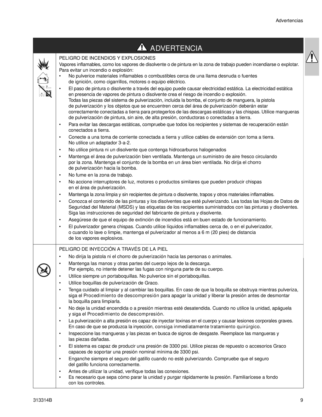 Graco Inc 300E, 313314B important safety instructions Peligro DE Incendios Y Explosiones, De los vapores explosivos 