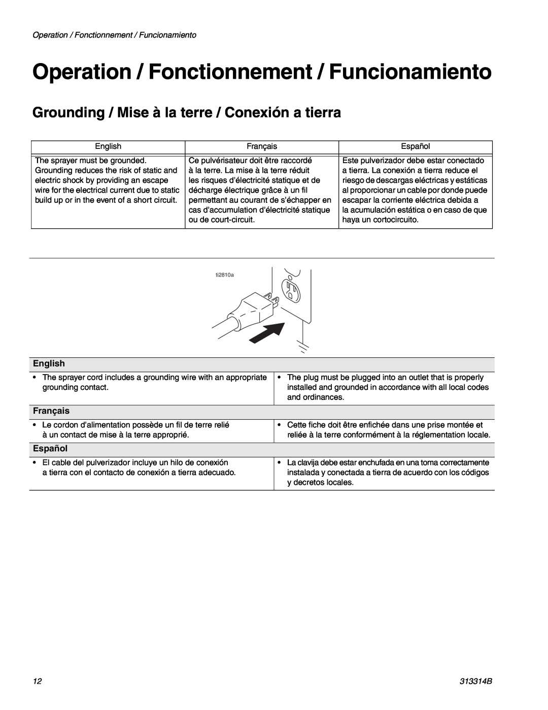 Graco Inc 313314B, 300E Grounding / Mise à la terre / Conexión a tierra, English, Français, Español 