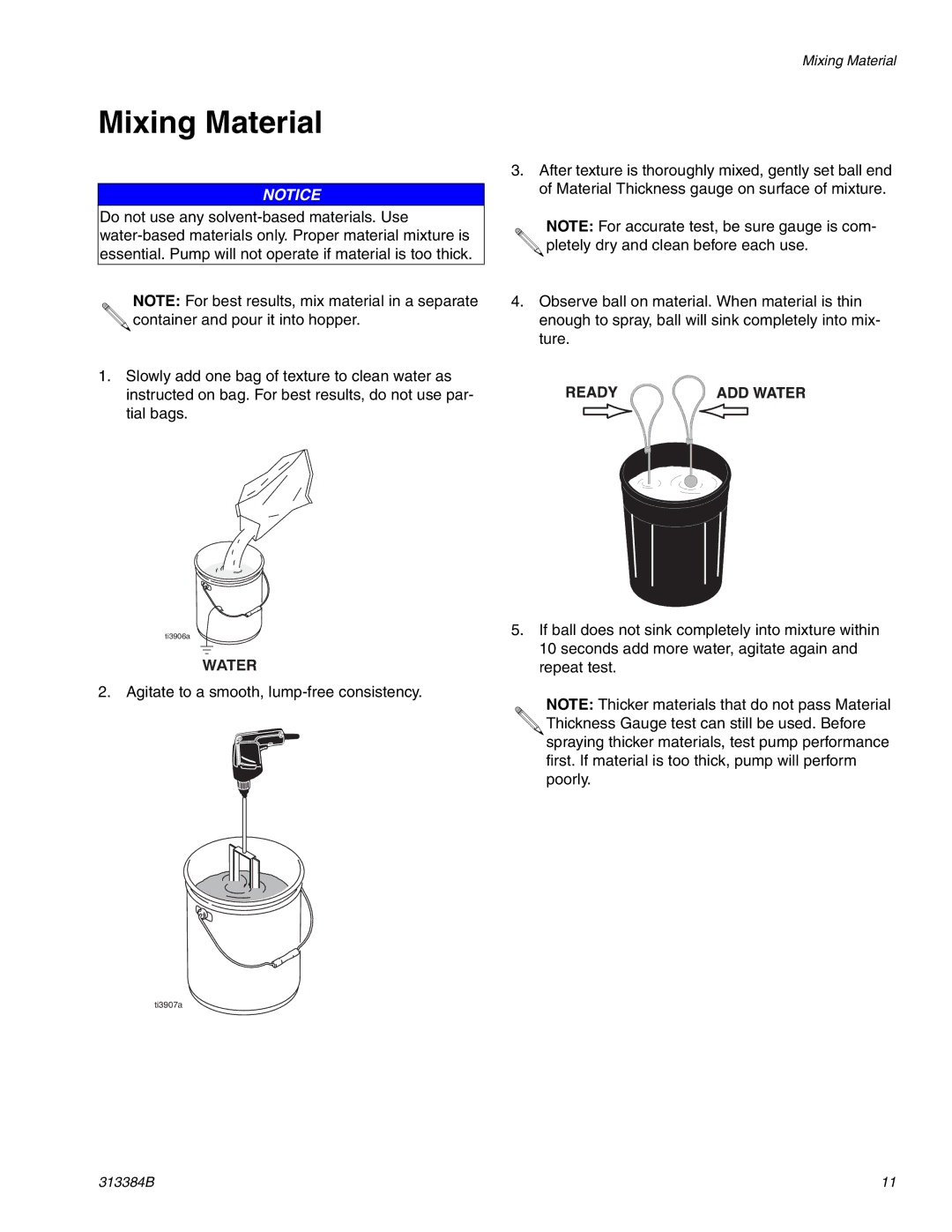 Graco Inc 2000EX, 313384B, 257030 important safety instructions Mixing Material, Water 