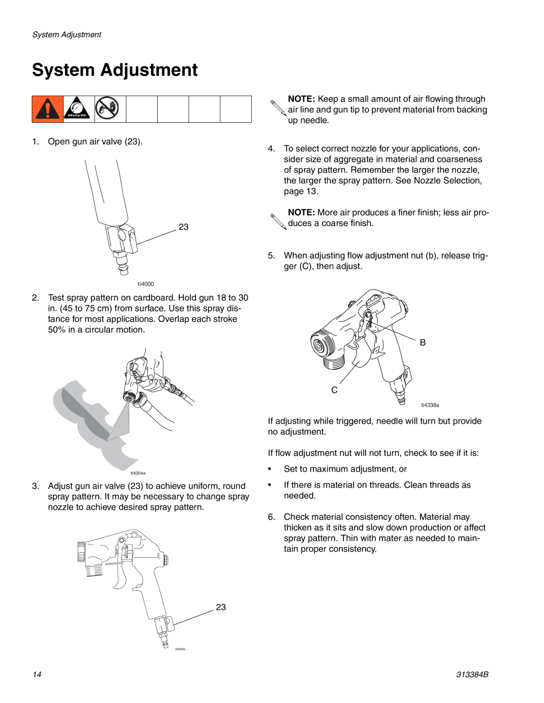 Graco Inc 2000EX, 313384B, 257030 important safety instructions System Adjustment 