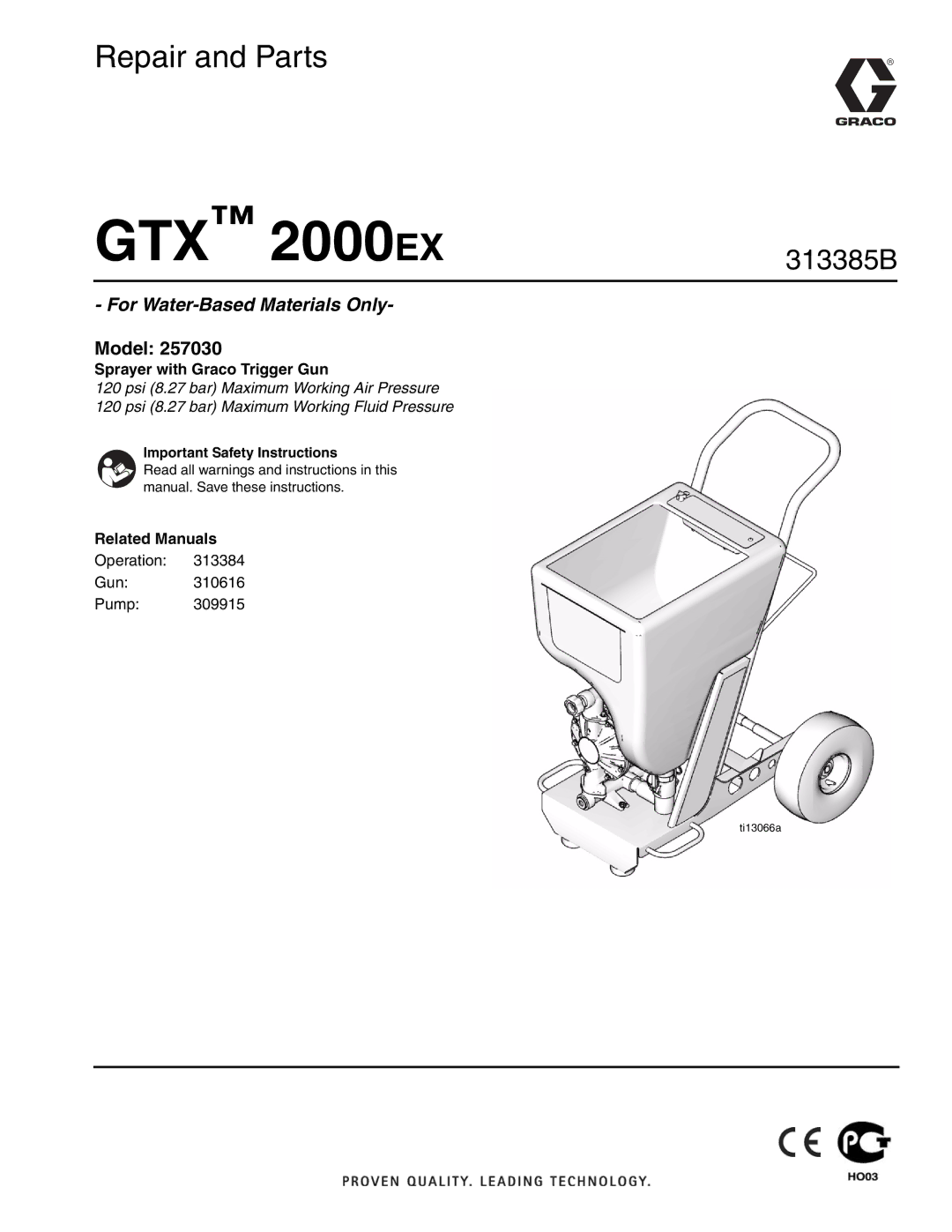 Graco Inc 313385B important safety instructions Sprayer with Graco Trigger Gun, Related Manuals 