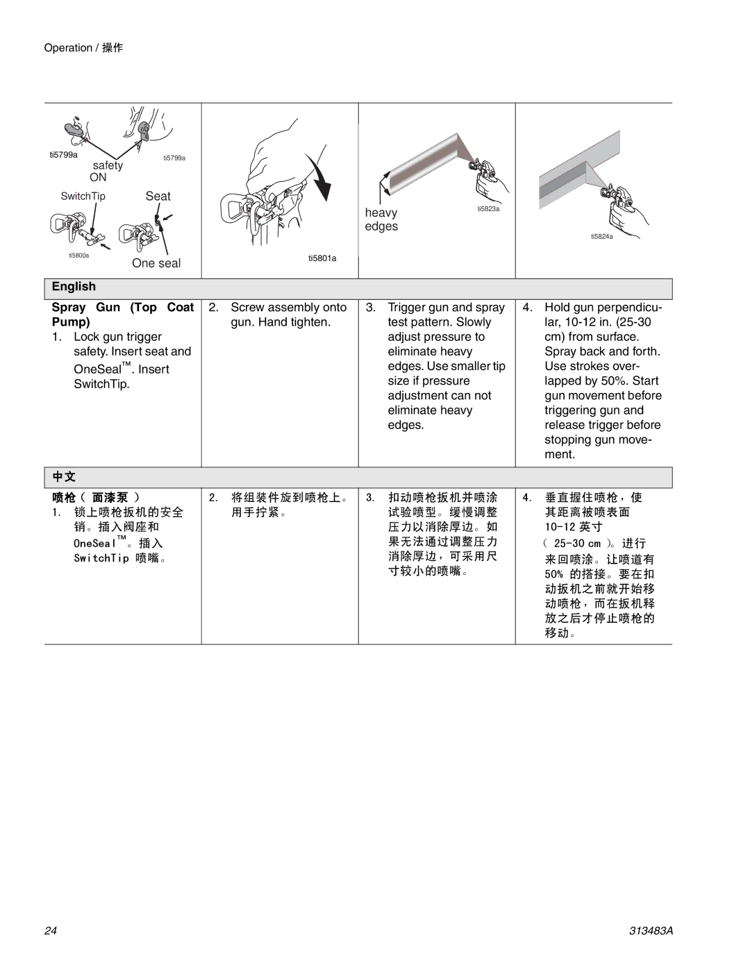 Graco Inc 313483A important safety instructions English Spray Gun Top Coat, 喷枪 （面漆泵） 