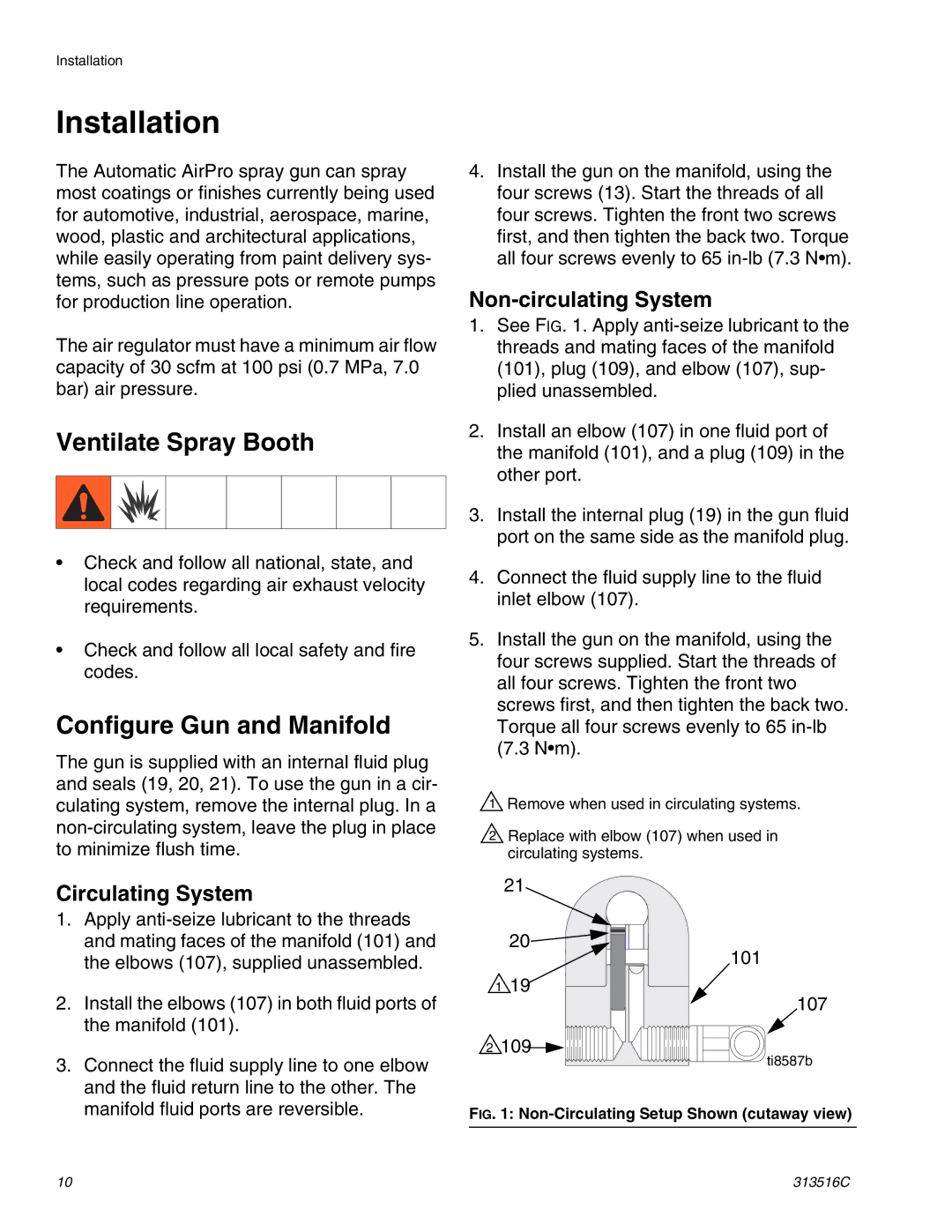 Graco Inc 313516C Installation, Ventilate Spray Booth, Configure Gun and Manifold, Circulating System 