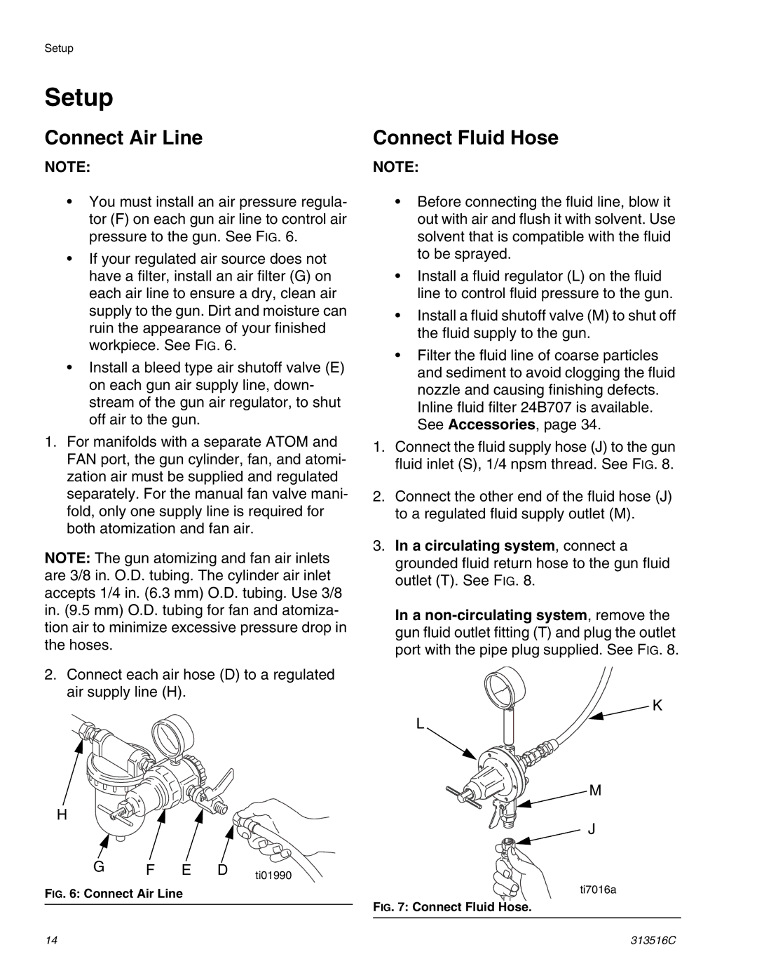 Graco Inc 313516C important safety instructions Setup, Connect Air Line, Connect Fluid Hose 