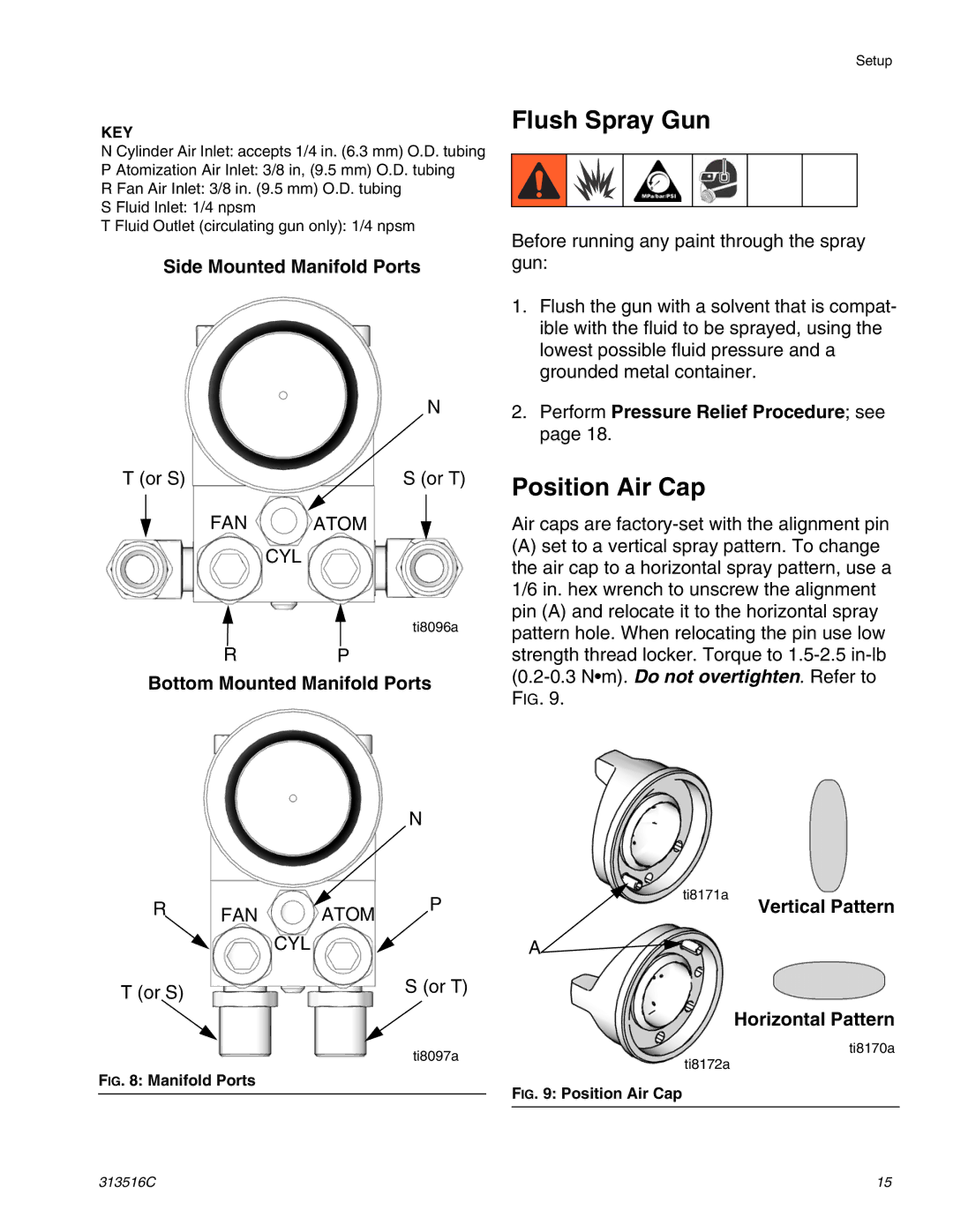 Graco Inc 313516C important safety instructions Flush Spray Gun, Position Air Cap 