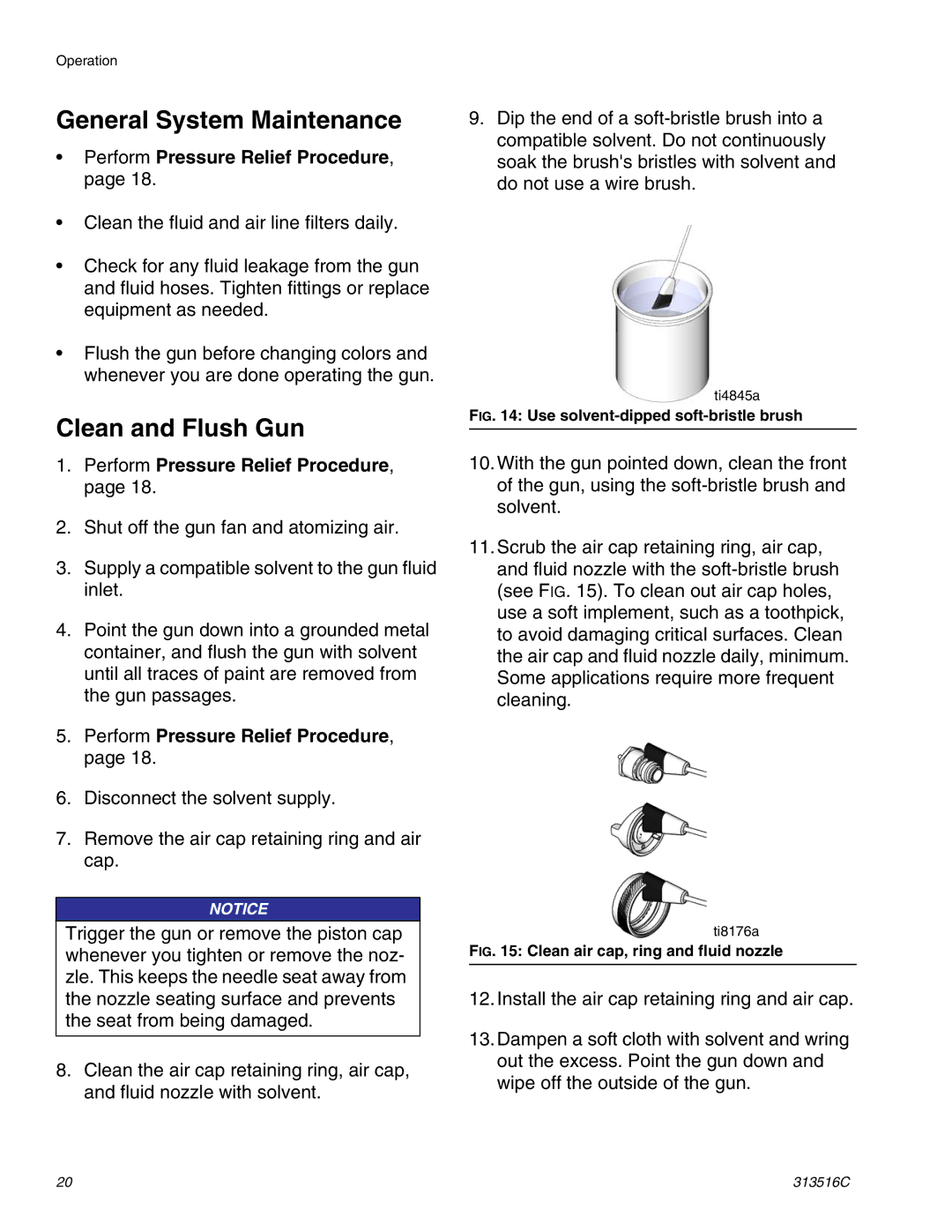 Graco Inc 313516C important safety instructions General System Maintenance, Clean and Flush Gun 