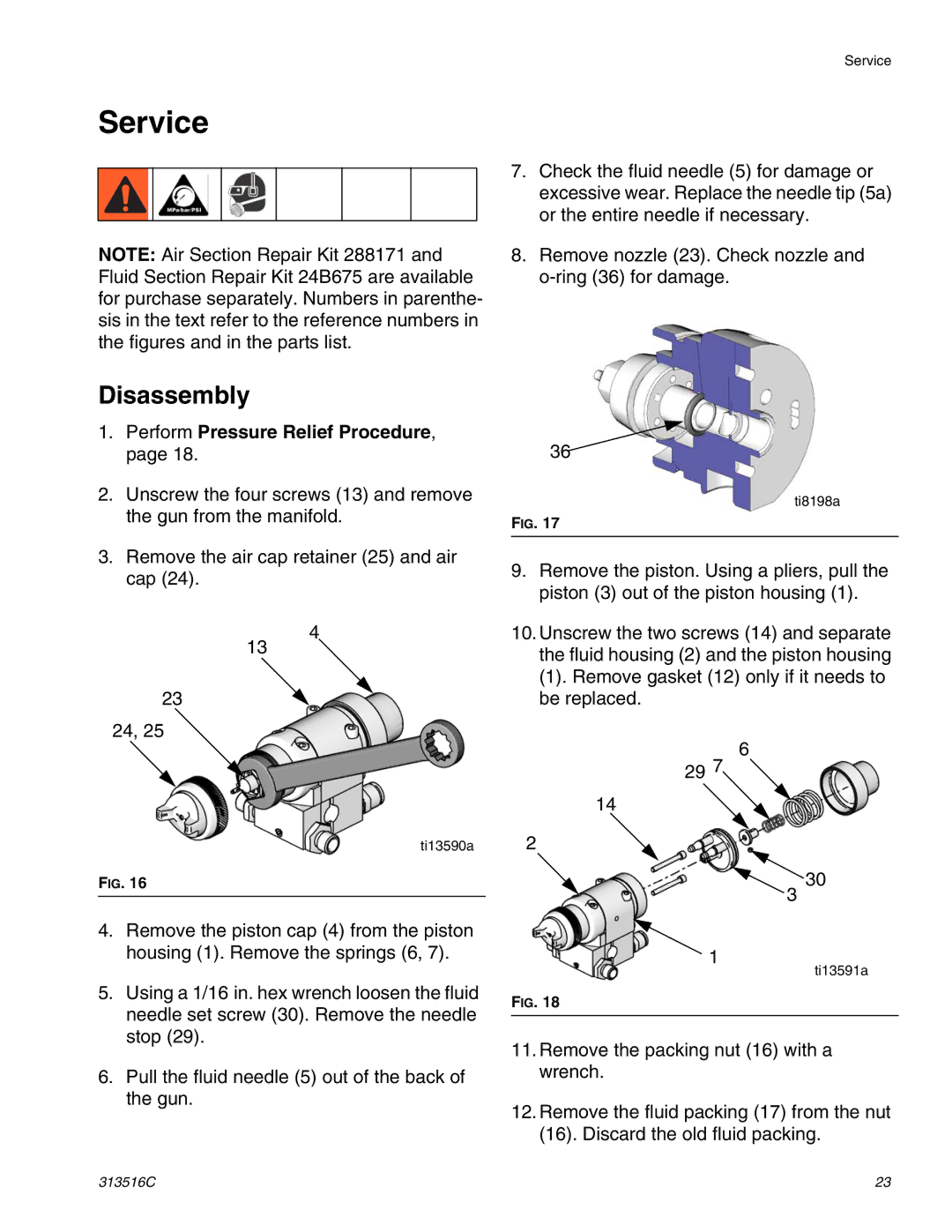 Graco Inc 313516C important safety instructions Service, Disassembly 