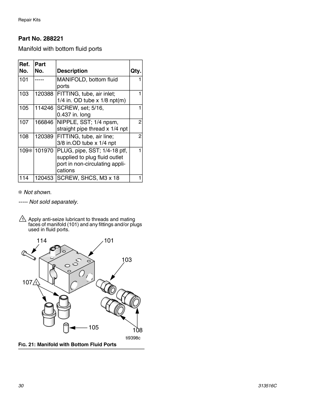 Graco Inc 313516C important safety instructions Manifold with bottom fluid ports, Part Description Qty 