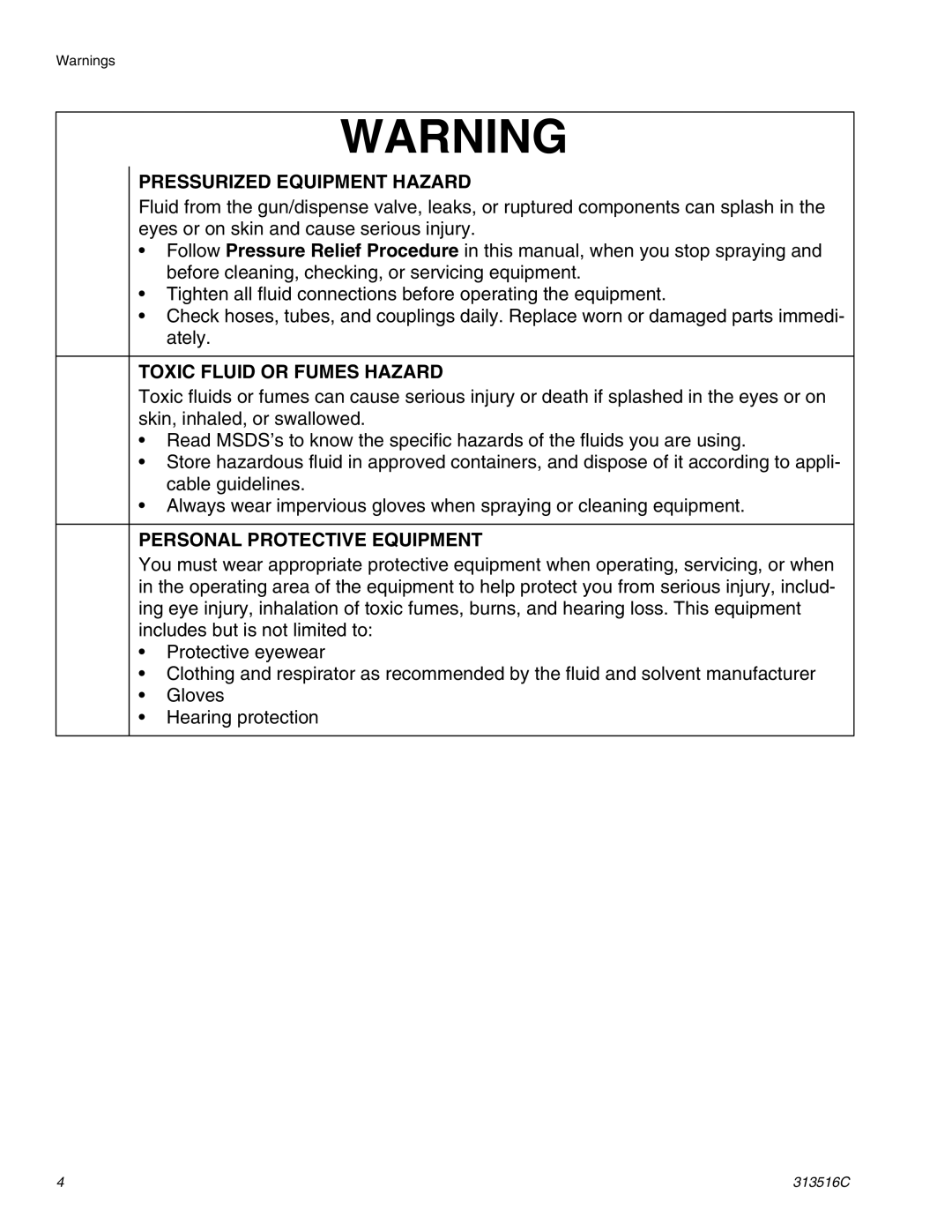 Graco Inc 313516C important safety instructions Pressurized Equipment Hazard 