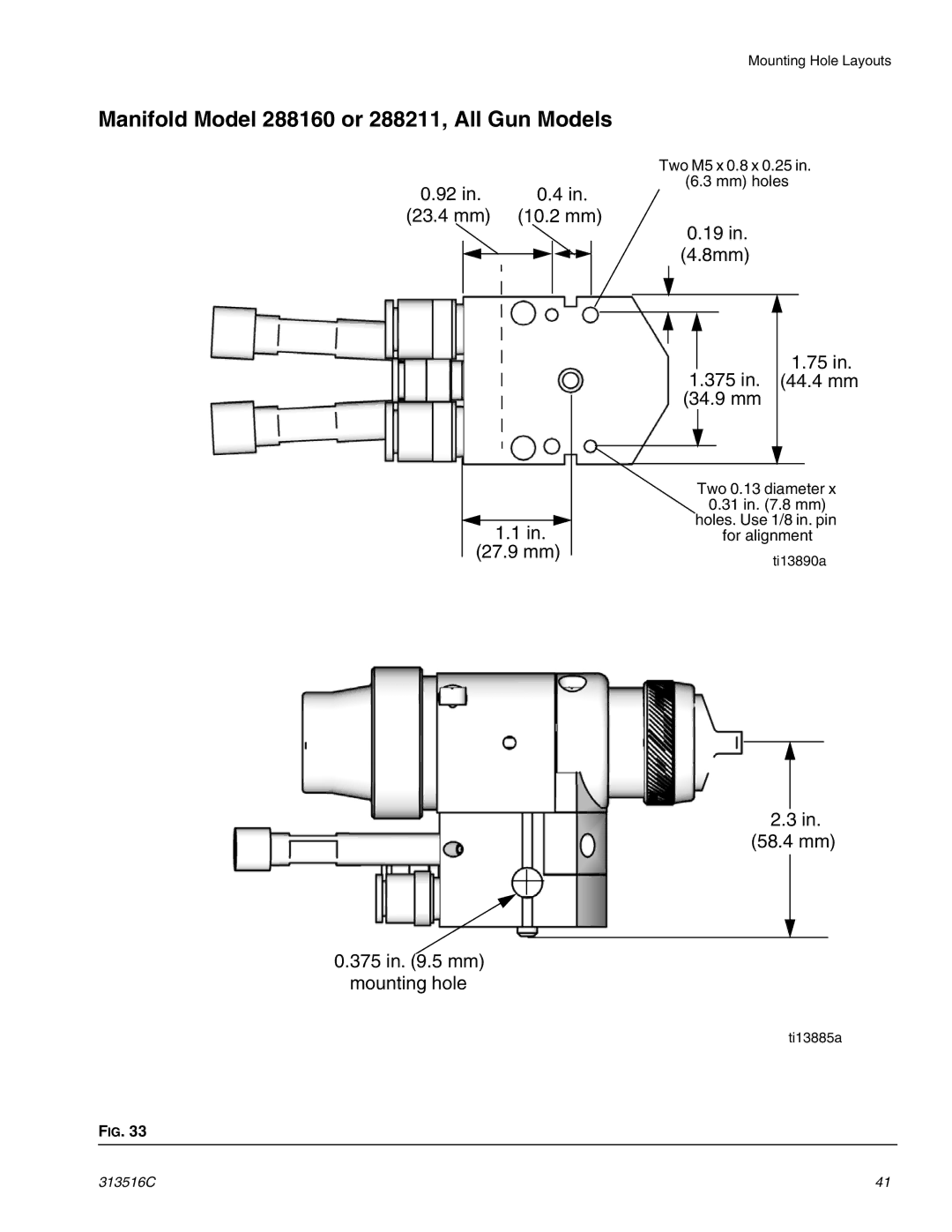 Graco Inc 313516C important safety instructions 23.4 mm 10.2 mm 27.9 mm 375 in .5 mm Mounting hole 