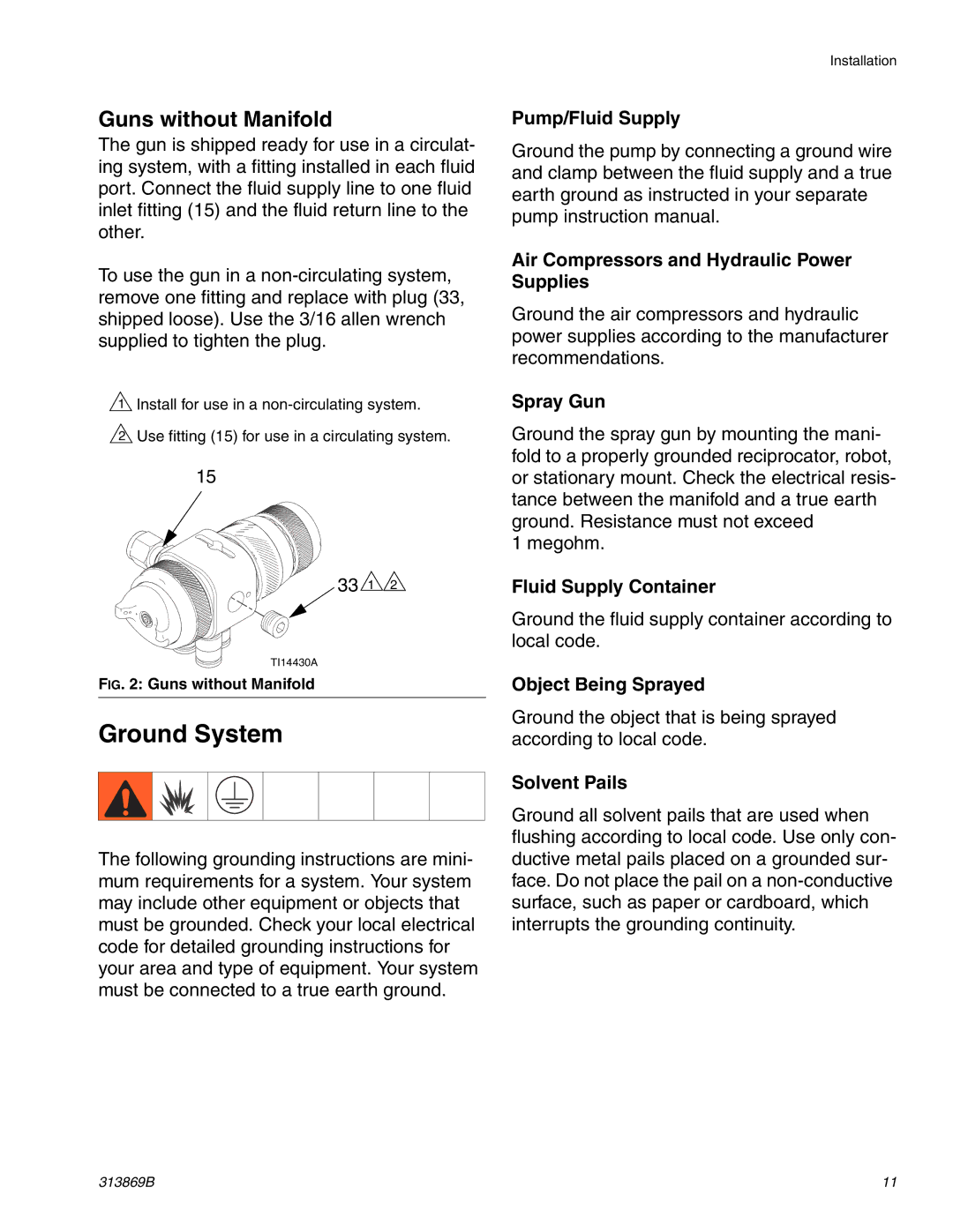 Graco Inc TI14428A, 313869B, TI14427A important safety instructions Ground System, Guns without Manifold 