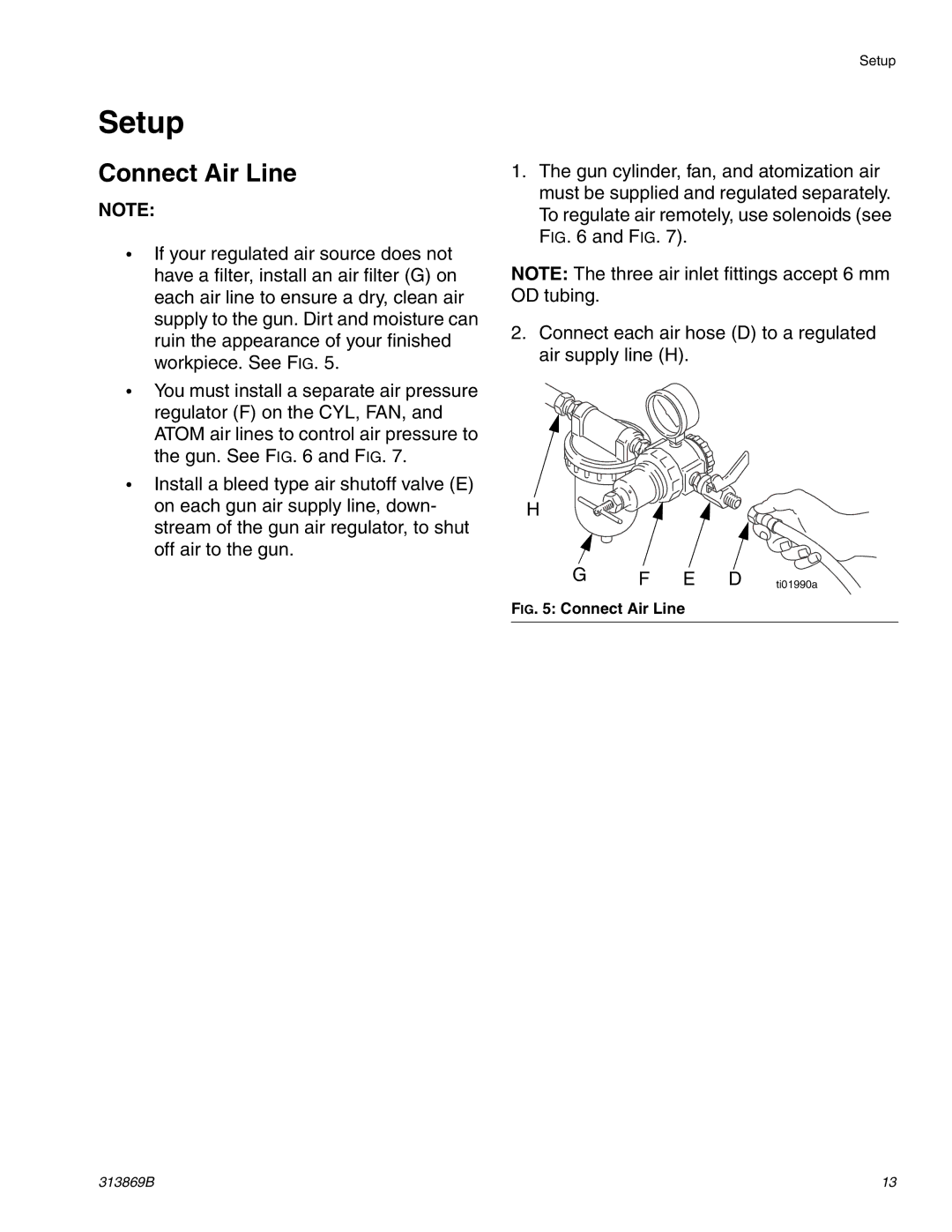 Graco Inc TI14427A, 313869B, TI14428A important safety instructions Setup, Connect Air Line 