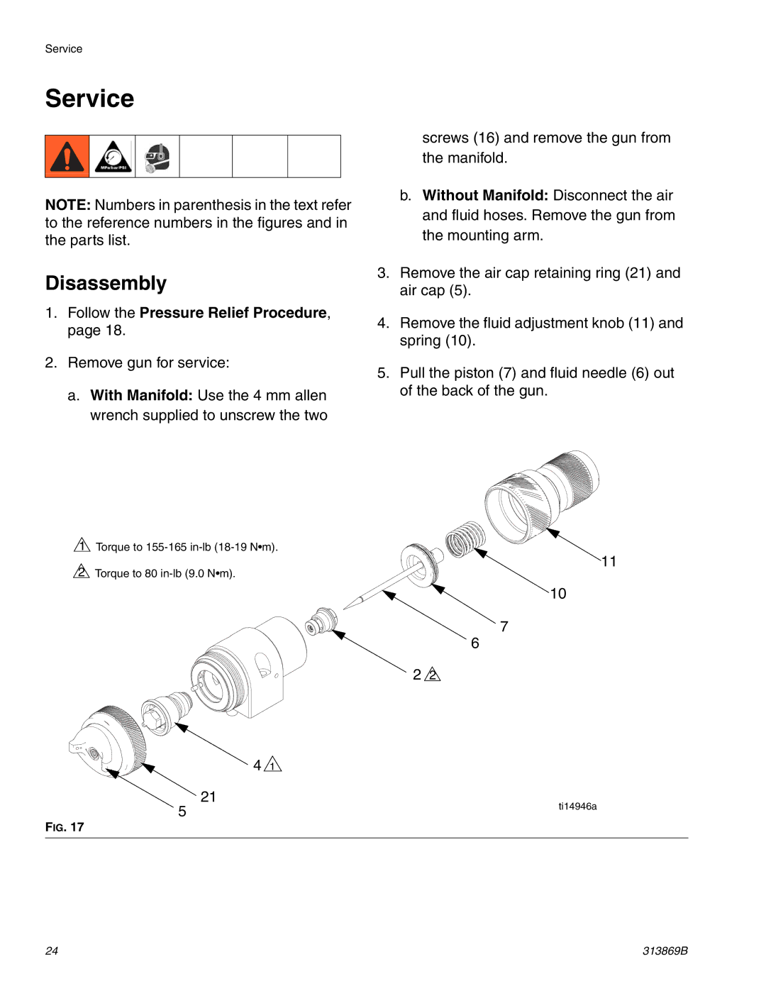 Graco Inc 313869B, TI14427A, TI14428A important safety instructions Service, Disassembly 