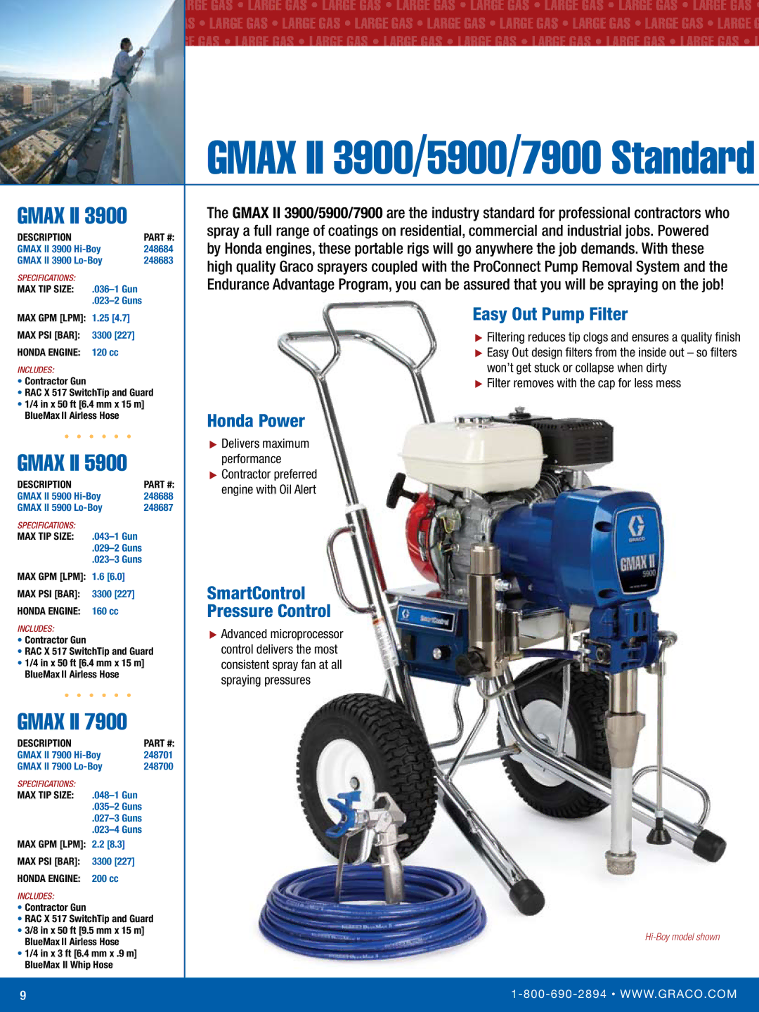 Graco Inc 200 Convertible, 337554, 230 Convertible manual Easy Out pump filter, Honda Power, SmartControl Pressure Control 