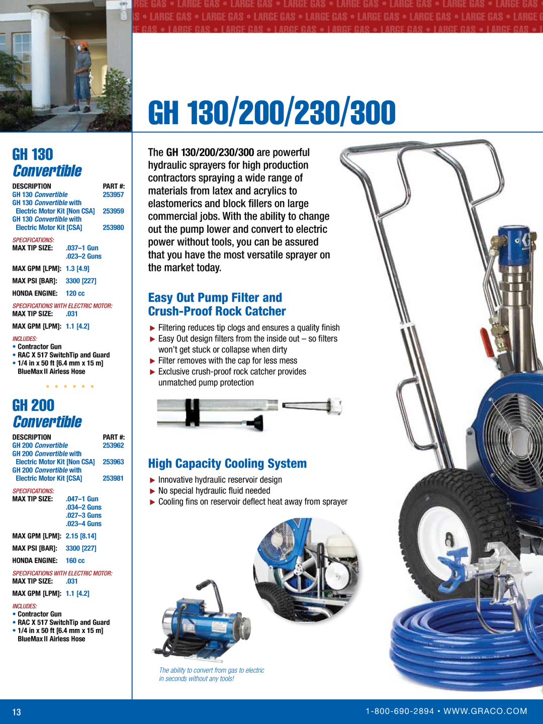 Graco Inc 200 Convertible, 337554 manual Easy Out Pump Filter Crush-Proof Rock Catcher, High Capacity Cooling System 