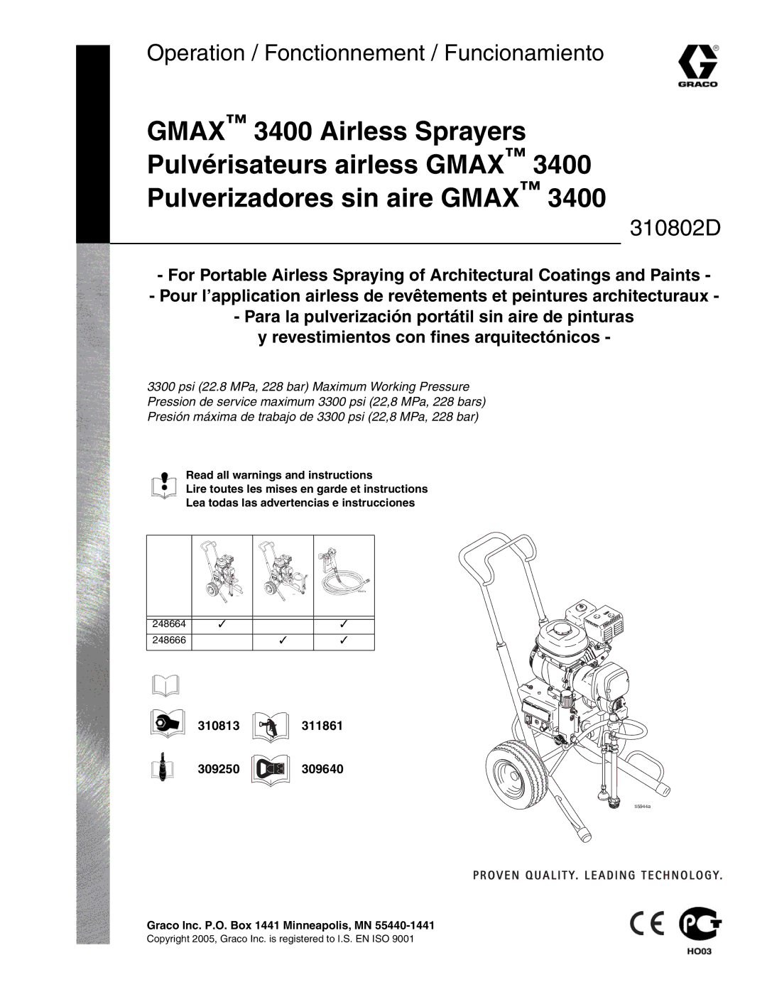 Graco Inc 310802D, 3400 manual Operation / Fonctionnement / Funcionamiento 