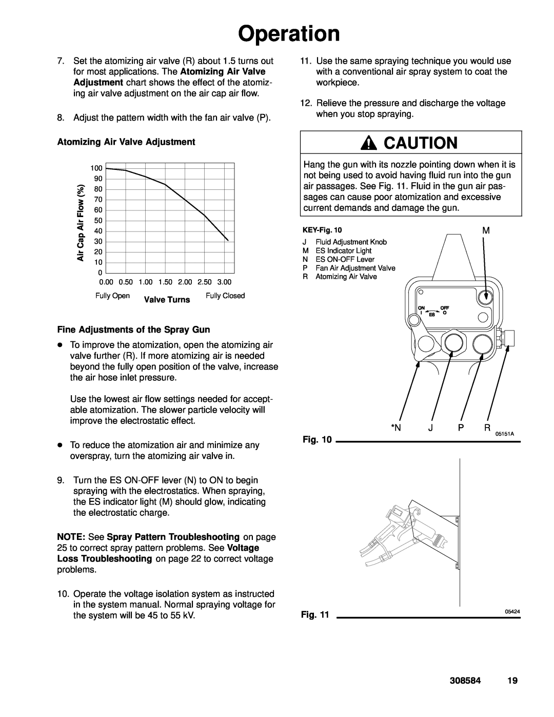 Graco Inc 308584, 3500WB, 222700 manual Atomizing Air Valve Adjustment, Fine Adjustments of the Spray Gun, Operation 