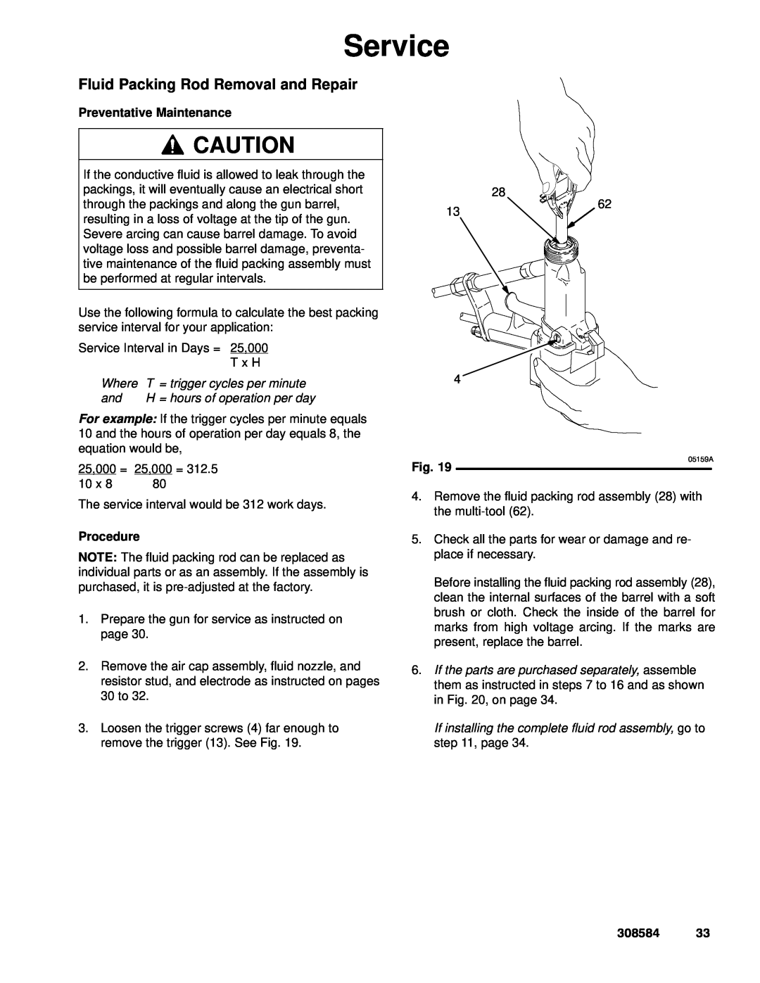 Graco Inc 3500WB Fluid Packing Rod Removal and Repair, Preventative Maintenance, Where, T = trigger cycles per minute 