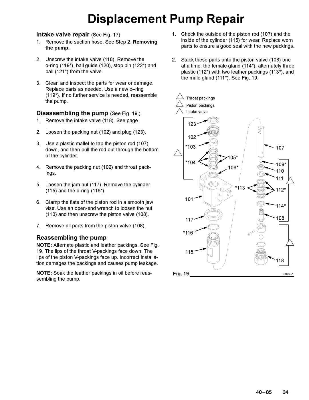 Graco Inc 231-353, 390sts, 308-548 manual Intake valve repair See Fig, Disassembling the pump See Fig, Reassembling the pump 