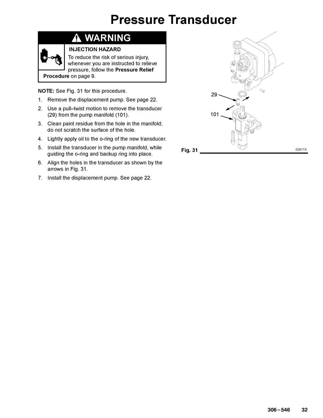 Graco Inc 308-548, 390sts, 231-353 manual Pressure Transducer 