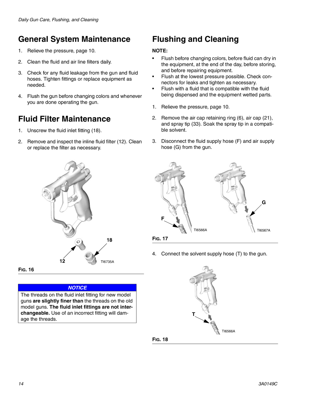 Graco Inc 3A0149C important safety instructions General System Maintenance, Fluid Filter Maintenance, Flushing and Cleaning 