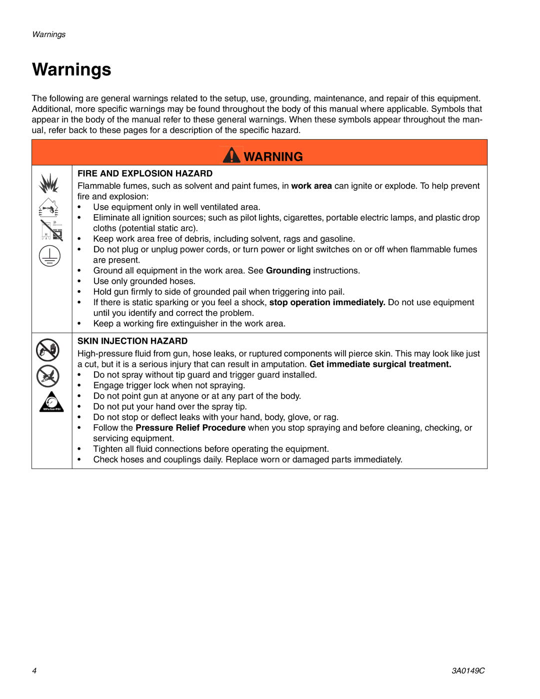 Graco Inc 3A0149C important safety instructions Fire and Explosion Hazard 