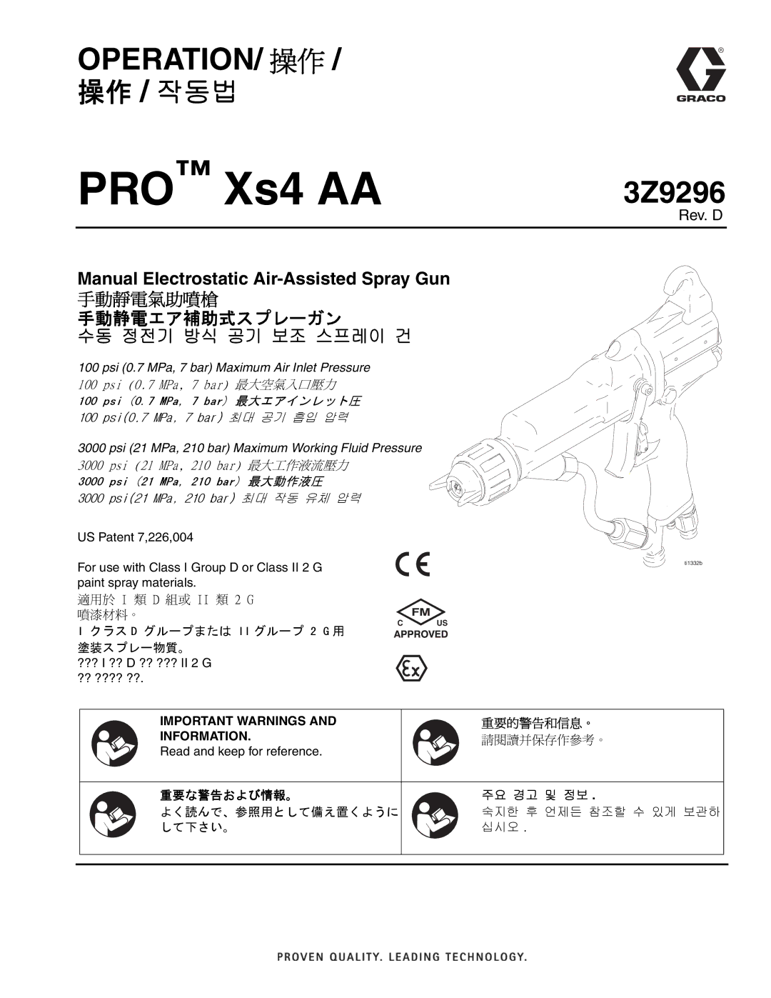 Graco Inc 3Z9296 manual Operation/ 操作 