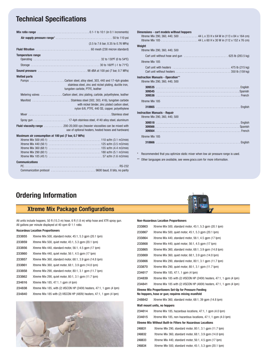 Graco Inc XTR501, 440, 360, XTR503, XTR504 Technical Specifications, Ordering Information, Xtreme Mix Package Configurations 