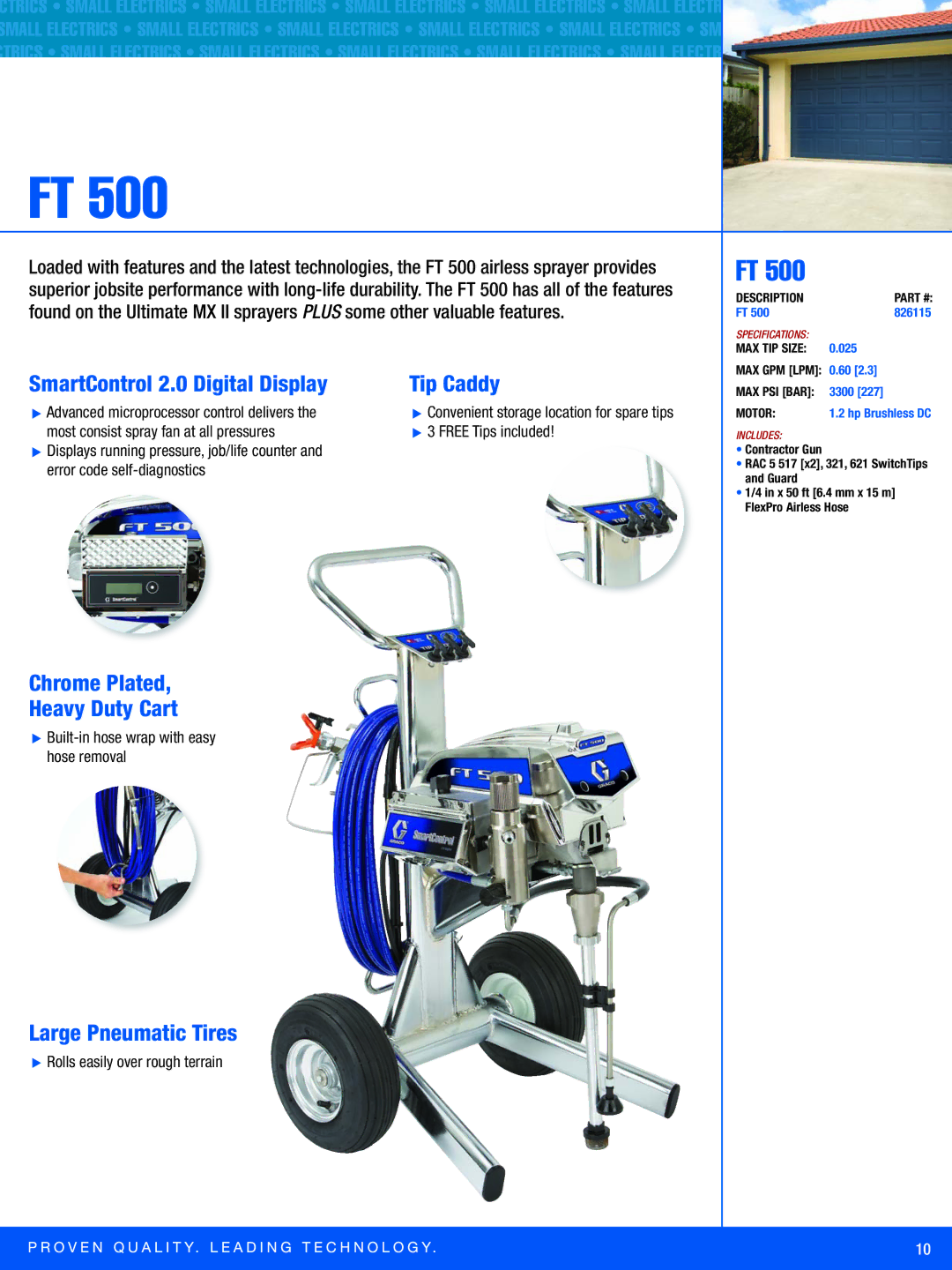 Graco Inc FT500 manual SmartControl 2.0 Digital Display Tip Caddy, Chrome Plated Heavy Duty Cart, Large Pneumatic Tires 