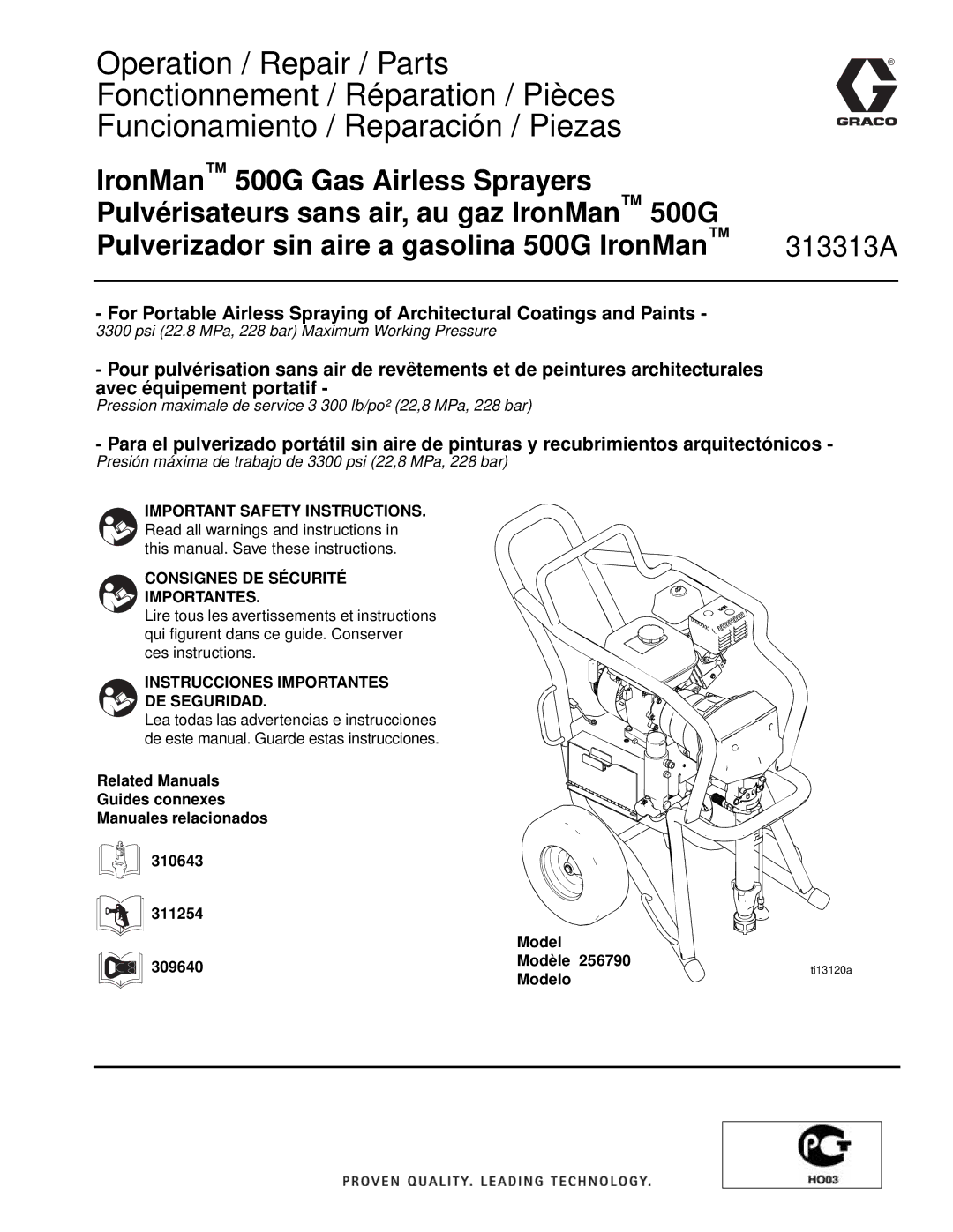 Graco Inc 313313A, 500G, 256790 important safety instructions Consignes DE Sécurité Importantes 