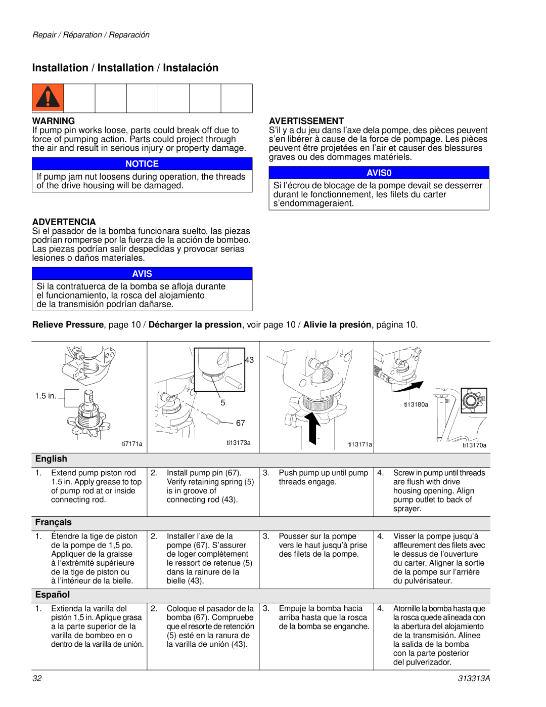 Graco Inc 256790, 500G, 313313A important safety instructions Installation / Installation / Instalación 