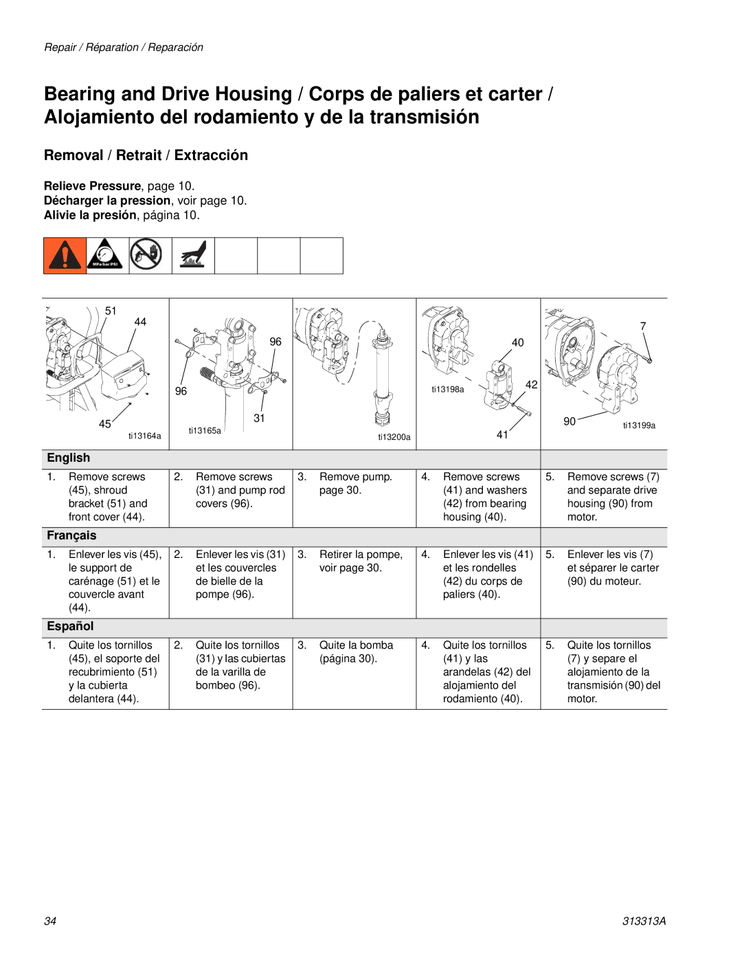 Graco Inc 313313A, 500G, 256790 important safety instructions Delantera Rodamiento Motor 