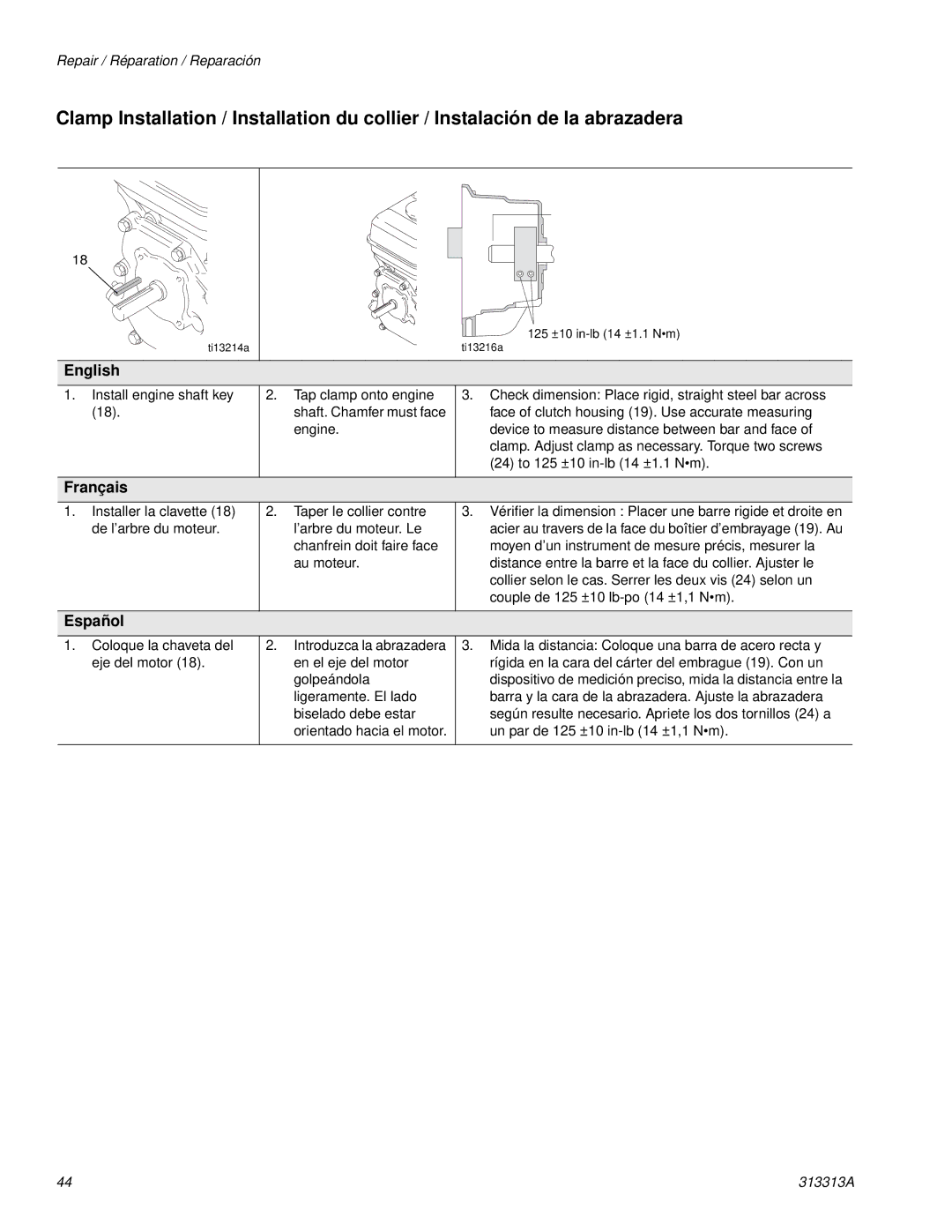 Graco Inc 256790, 500G, 313313A important safety instructions 125 ±10 in-lb 14 ±1.1 Nm 