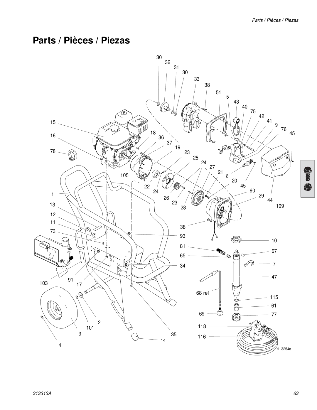 Graco Inc 500G, 313313A, 256790 important safety instructions Parts / Pièces / Piezas 