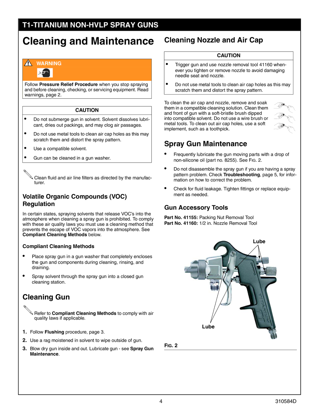 Graco Inc 5435, 5430, 310584D Cleaning and Maintenance, Cleaning Gun, Cleaning Nozzle and Air Cap, Spray Gun Maintenance 