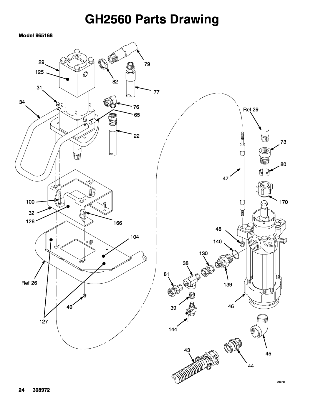 Graco Inc 687327, 687100, 965165, 965168, 965171, 308972R, GH5030, GH1015, GH Series, GH2075 GH2560 Parts Drawing, Model, 9087B 