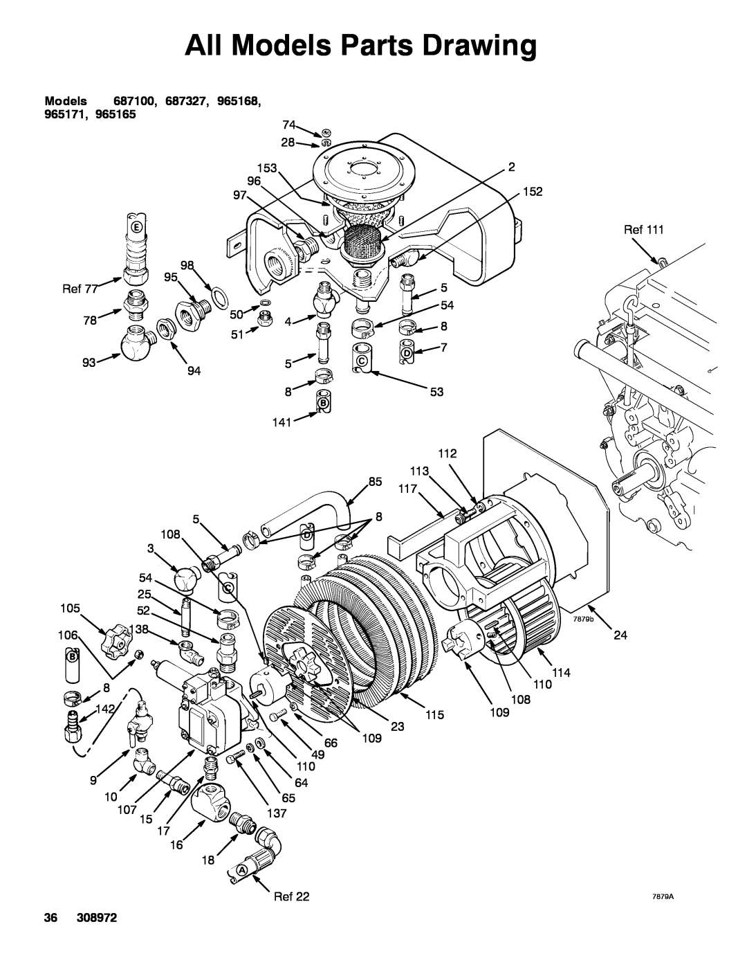 Graco Inc 965165, 308972R, GH5030, GH1015 Models 687100, 687327, 965168, 965171, All Models Parts Drawing, 7879b, 7879A 