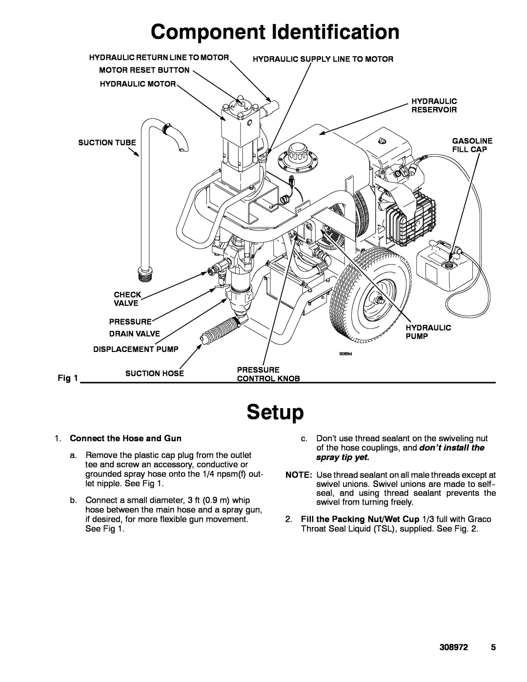 Graco Inc 308972R, 687327, 687100, 965165, 965168, 965171 Component Identification, Setup, Connect the Hose and Gun, 9089d 