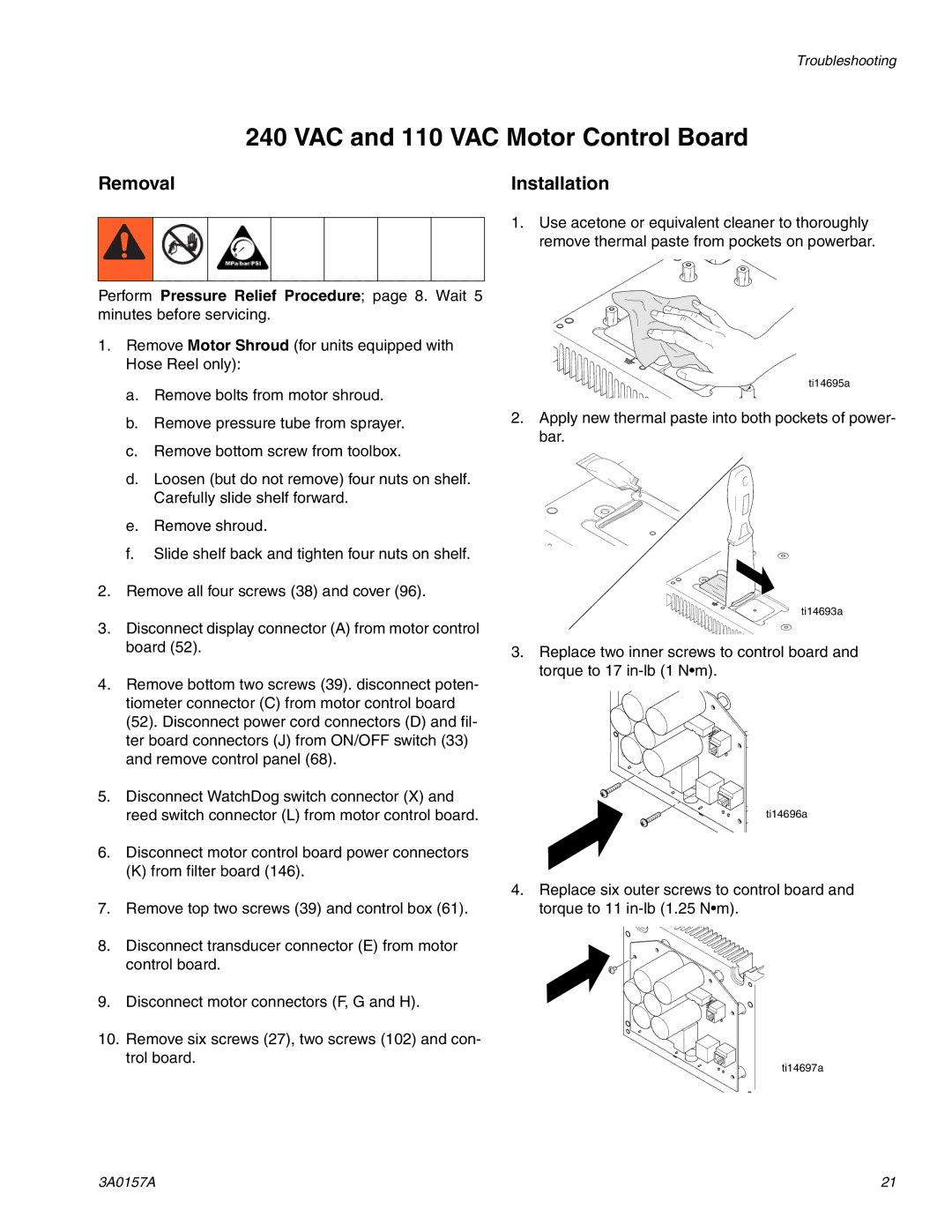 Graco Inc 795 Premium Hi-Boy, 695 Premium Hi-Boy, 3A0157A VAC and 110 VAC Motor Control Board, Removal Installation 