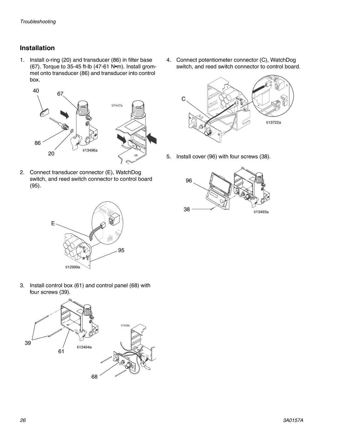 Graco Inc 795 Premium Hi-Boy, 695 Premium Hi-Boy, 3A0157A Install control box 61 and control panel 68 with four screws 