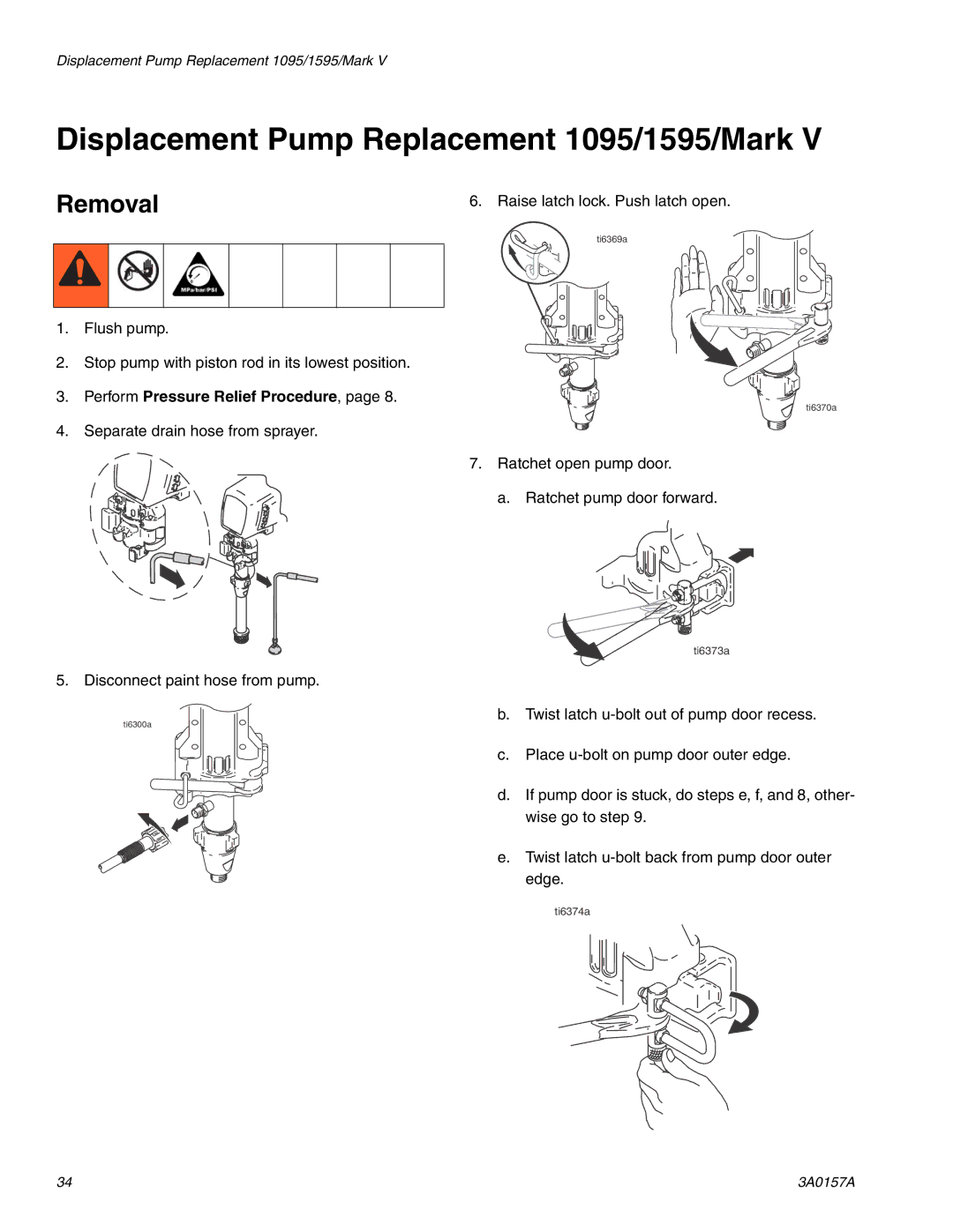 Graco Inc 1595 Premium Hi-Boy, 3A0157A Displacement Pump Replacement 1095/1595/Mark, Perform Pressure Relief Procedure 