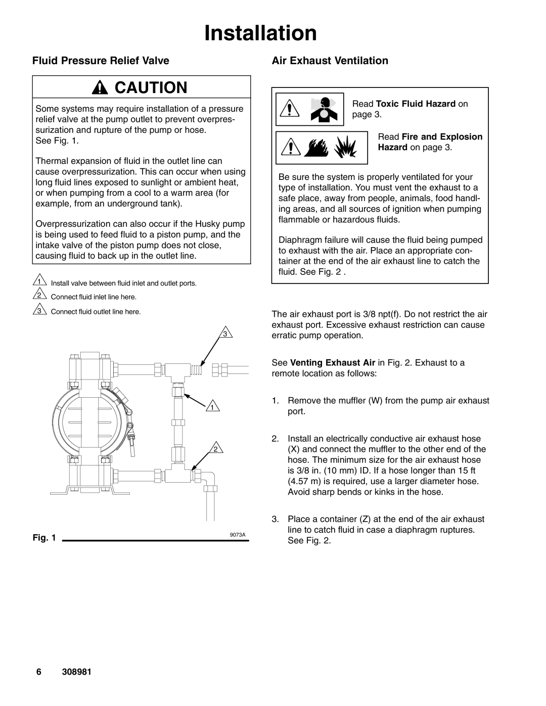 Graco Inc D 5 3 Fluid Pressure Relief Valve, Air Exhaust Ventilation, Read Toxic Fluid Hazard on Read Fire and Explosion 