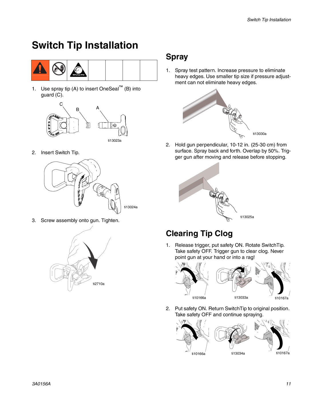 Graco Inc 1595 Premium Hi, 795 Premium Hi, 695 Premium Hi, 3A0156A, ti14838a, ti15034a Switch Tip Installation, Spray 