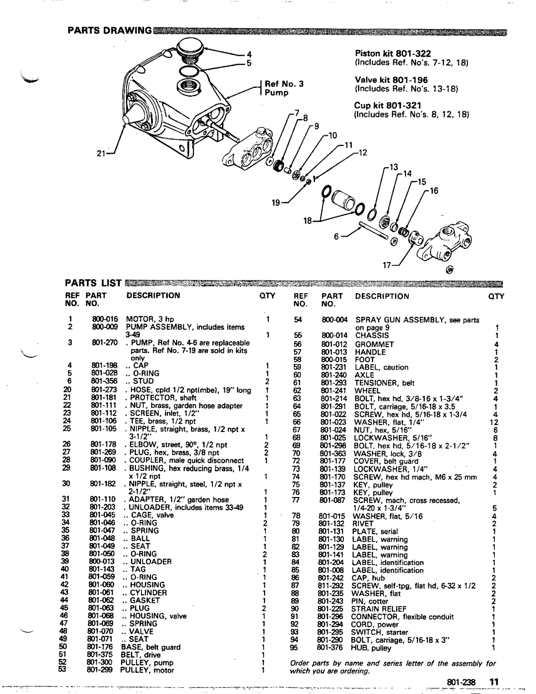 Graco Inc 1204E, 800-051, 801-238 manual Parts Drawing Parts List, 801-108, Valve kit 