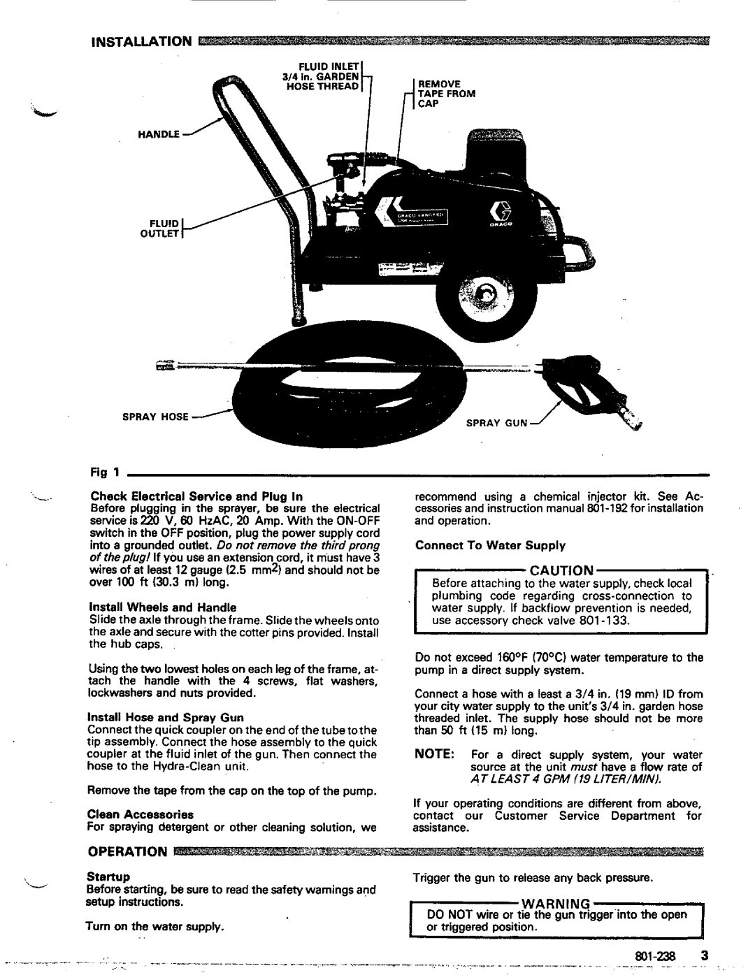 Graco Inc 800-051, 801-238, 1204E manual Operation, Startup 