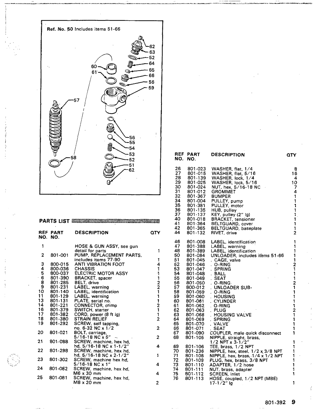 Graco Inc 800-053, 801-392, 2104E manual Parts List, Qty 