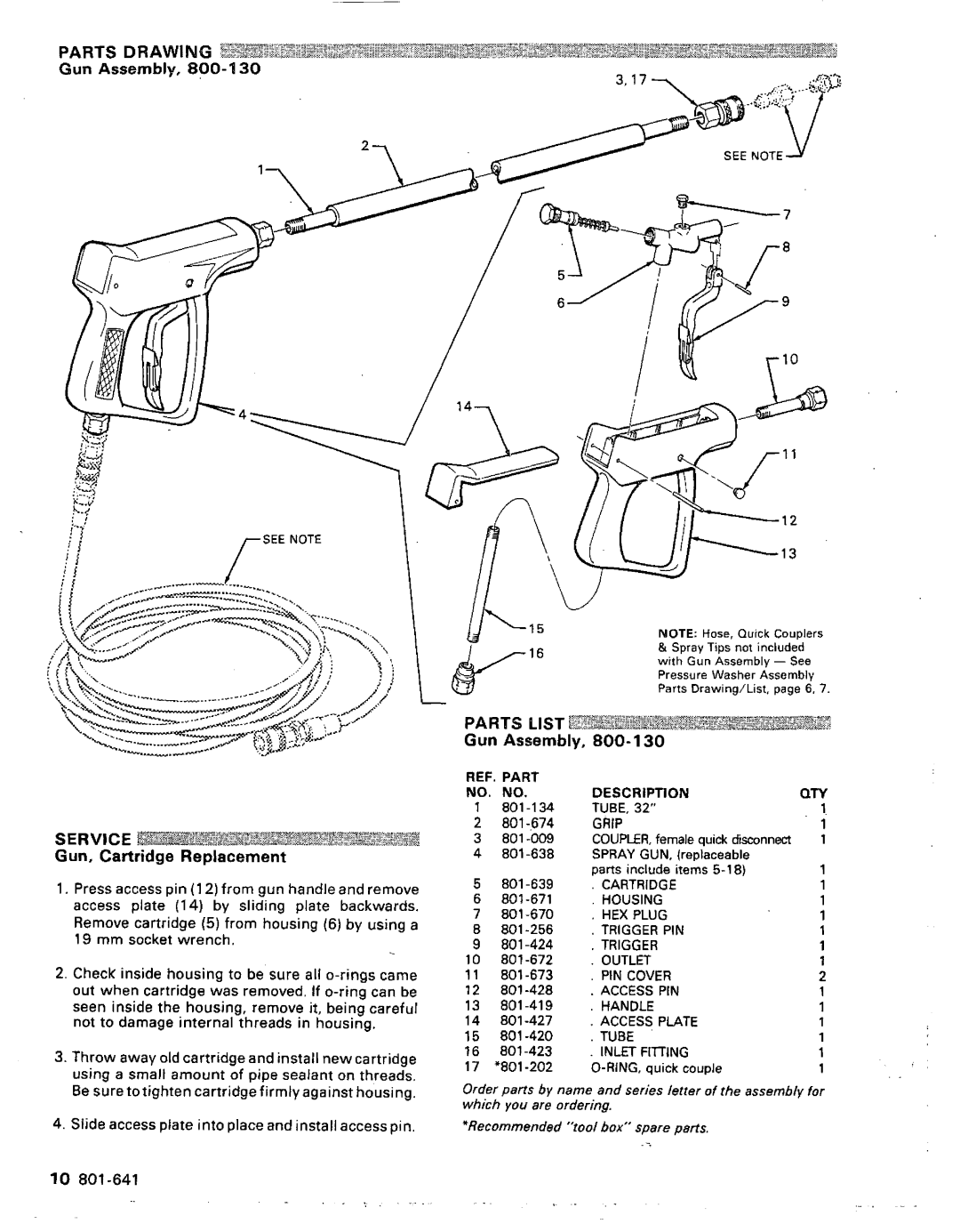 Graco Inc 800-064, 801-641 manual Part$, Gun Assembly, Service, Gun, Cartridge Replacement, REF.PART Description 