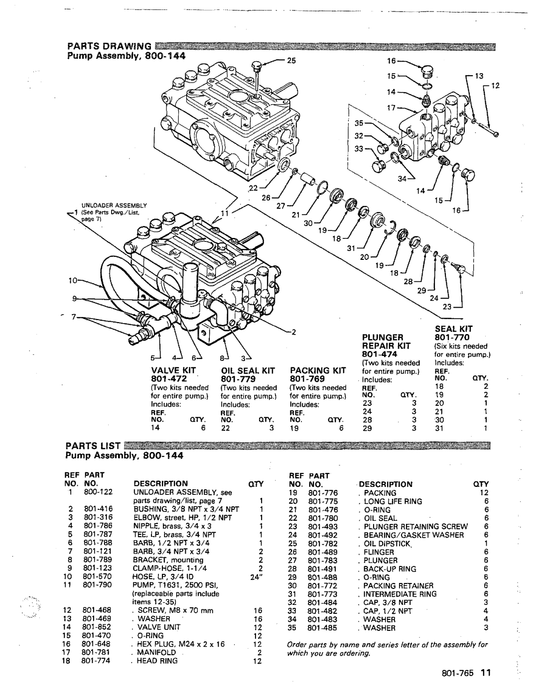 Graco Inc 1020E, 800-076, 801-765 manual REF Part NO. NO. Description, Qty 