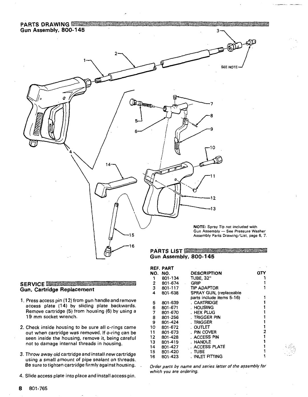 Graco Inc 1020E, 800-076, 801-765 Gun Assembly, Service, Gun, Cartridge Replacement, Pressaccesspin12fromgunhandleandremove 